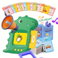 Cute dinosaur talking flash card reader with 112 flashcards for toddlers, promoting fun learning and sight word recognition.